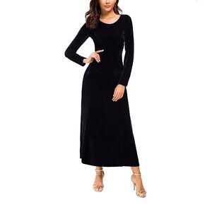 💖 Urban Coco Elegant Black Velvet Long Sleeve Dress, Size M